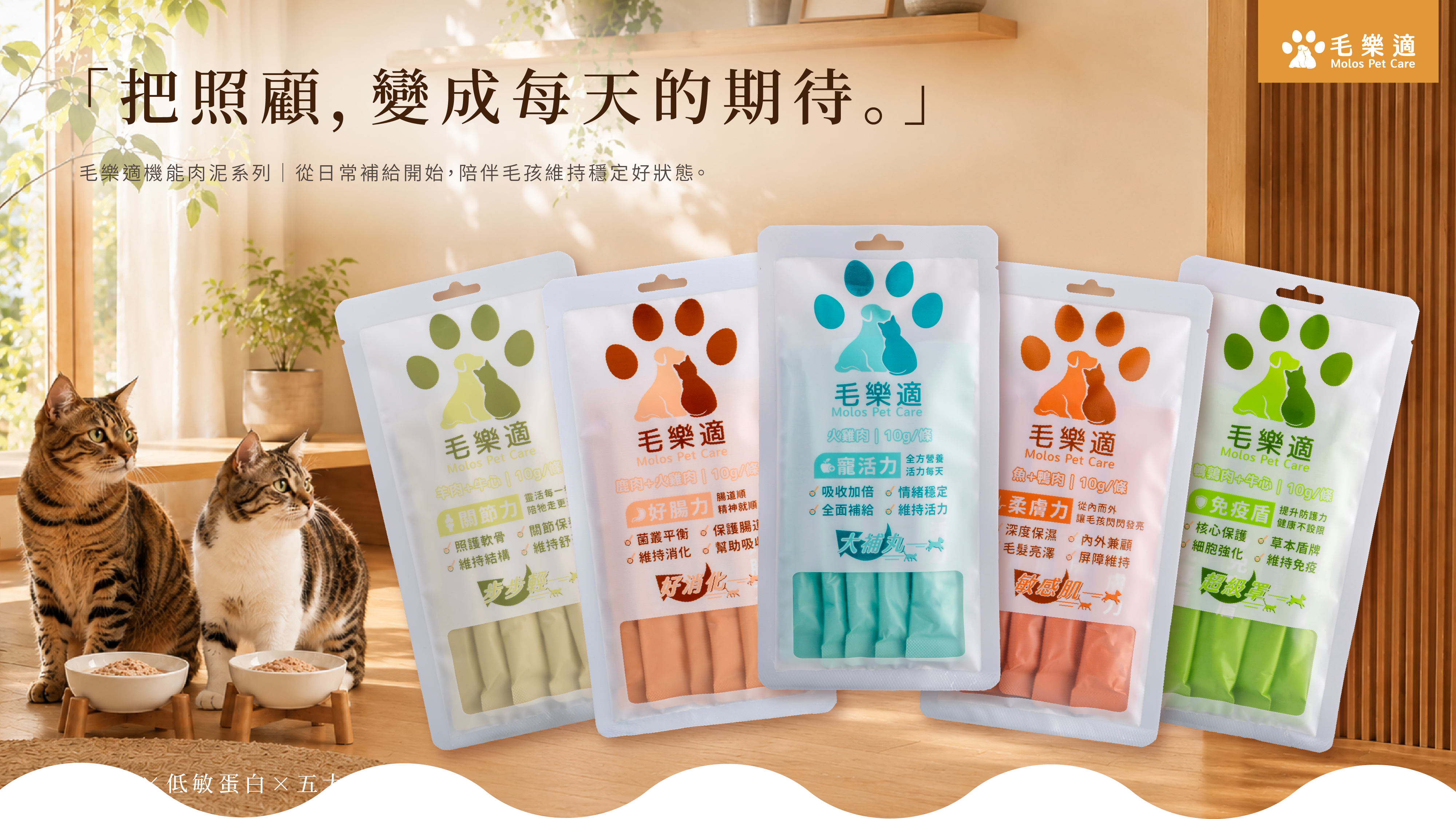 把照顧，變成每天的期待。毛樂適機能肉泥系列，從日常補給開始，陪伴毛孩維持穩定好狀態。
